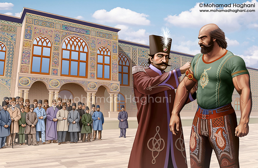 ناصرالدین شاه و پهلوان یزدی بزرگ ناصرالدین شاه و پهلوان یزدی بزرگ